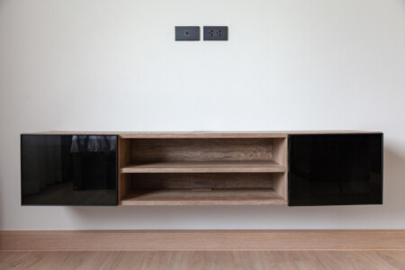 Tv shelf cabinet in modern empty contemporary interior room,minimal designs .